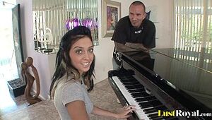 After a piano lesson Stephanie Cane gets satisfied
